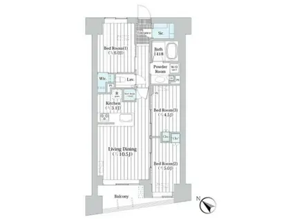 ザ・グランクラッセ日本橋イースト(3LDK/2階)の間取り写真