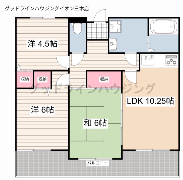 サウスレーベン小野(3LDK/8階)の間取り写真