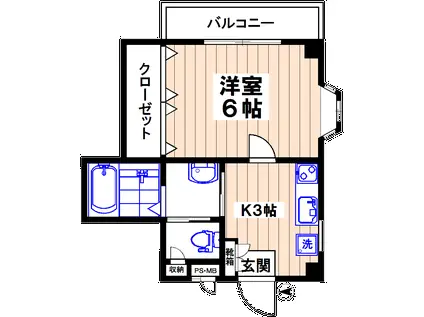 グリーンピュア等々力(1K/3階)の間取り写真