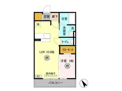 シンシア千波 A(1LDK/2階)の間取り写真