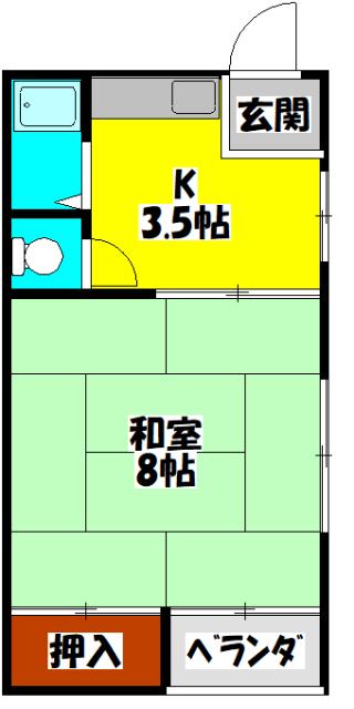 浜町ハイツ(1K/3階)の間取り写真