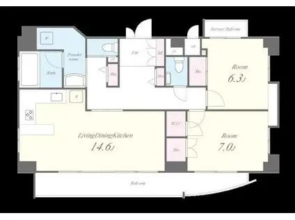 カノンパレス(2LDK/9階)の間取り写真
