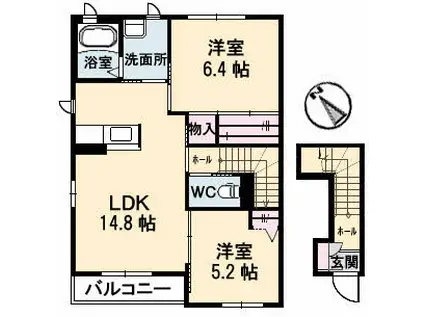 ラ・エスペランサ(2LDK/2階)の間取り写真