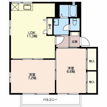 ディアスブリッツァ B(2LDK/2階)の間取り写真