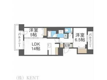 プレミスト札幌ステーション URBAN SEED(2LDK/14階)の間取り写真