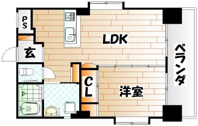 ヴィラコート戸畑元宮(1LDK/6階)の間取り写真
