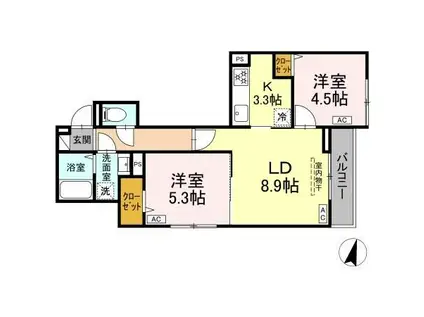 セレスティア興野(2LDK/2階)の間取り写真