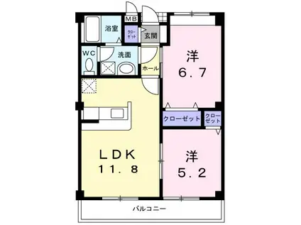クリサンセマムV(2LDK/2階)の間取り写真