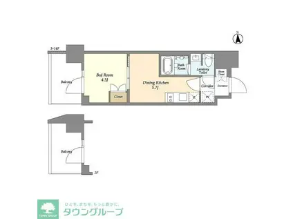 ジオエント上野稲荷町(1DK/3階)の間取り写真