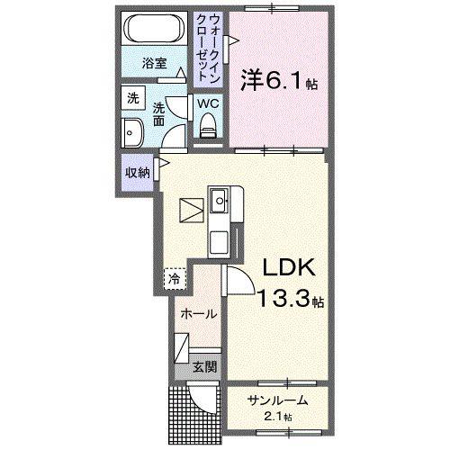 ソーレ I(1LDK/1階)の間取り写真