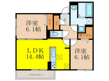 D-RESIDENCE高槻市下田部A棟PJ(2LDK/3階)の間取り写真