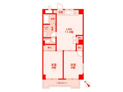 チェリーコート岡野(2LDK/3階)の間取り写真