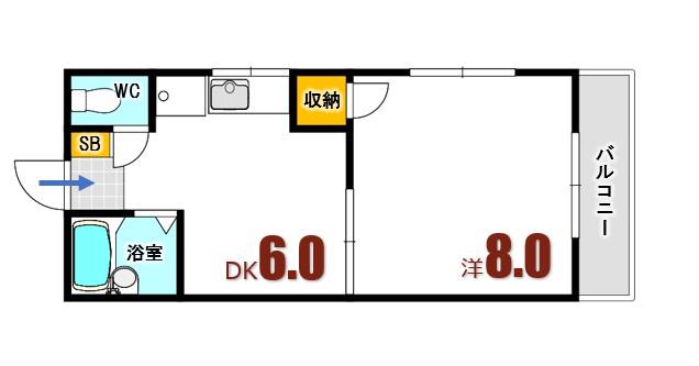 カーサ新町(1DK/1階)の間取り写真