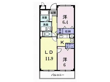 ドゥーメゾンK(2LDK/4階)の間取り写真