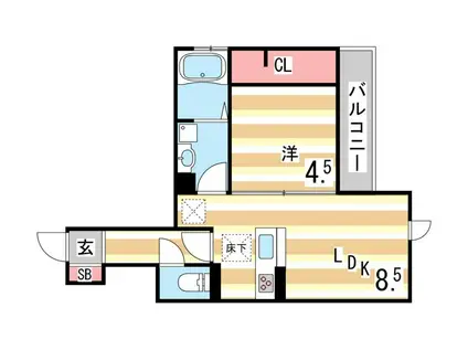 セジュール下山手通(1LDK/2階)の間取り写真