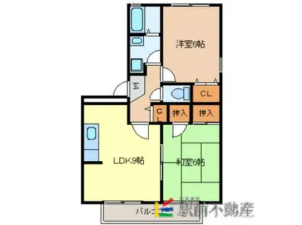 ハイカムール国分II(2LDK/1階)の間取り写真