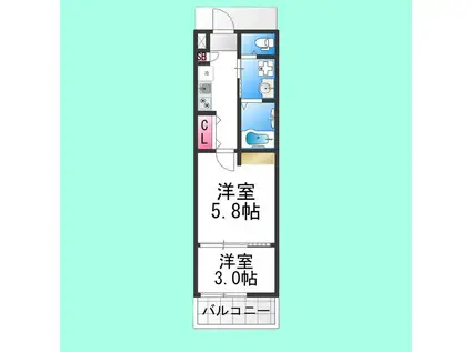 シーエムアンウエスト(2K/2階)の間取り写真