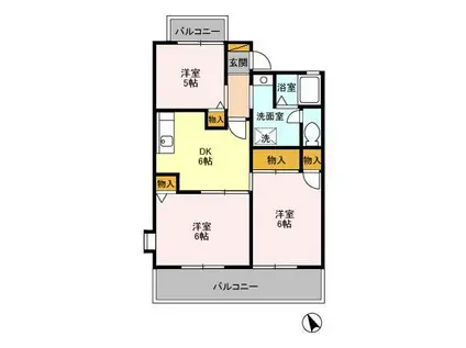 グランドサン伍番館(3DK/1階)の間取り写真