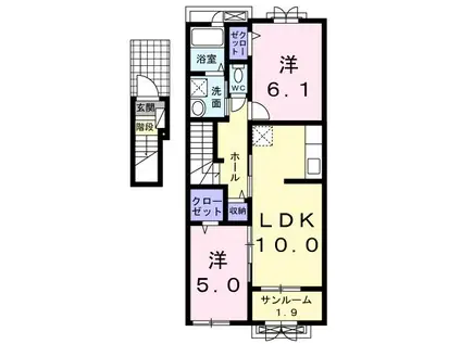 サニーフラットC(2LDK/2階)の間取り写真