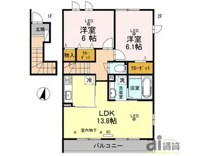 ヴィラージュA(2LDK/2階)の間取り写真