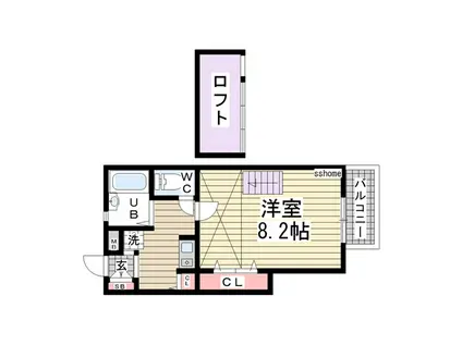 ハイム将軍通(1K/2階)の間取り写真