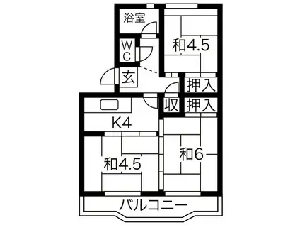 中駒九番団地4号棟(3K/5階)の間取り写真