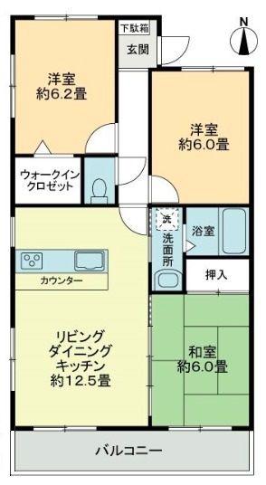 フォブールリブB棟(3LDK/2階)の間取り写真