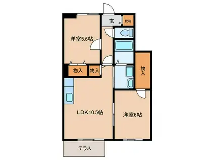 カーサ リーヴァ(2LDK/1階)の間取り写真