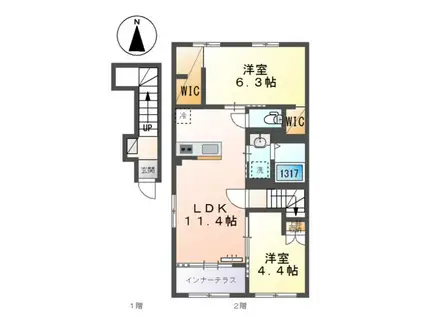 中川区新家1丁目アパート(2LDK/2階)の間取り写真