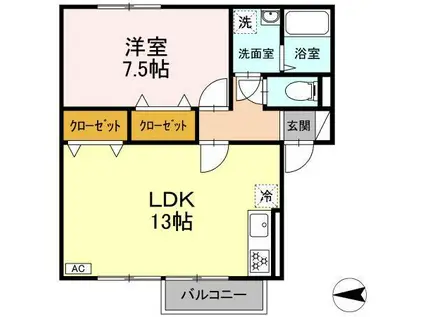 セジュールさびしろB(1LDK/2階)の間取り写真