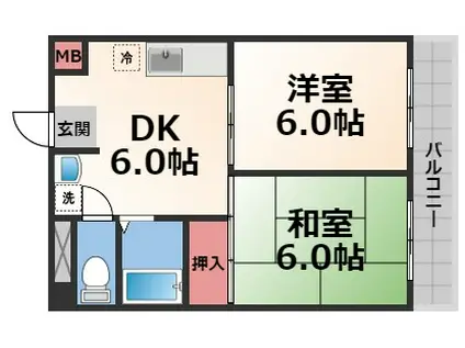 スカイハイツ(2DK/2階)の間取り写真