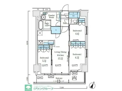 ロイヤルパークス赤羽ノース(3LDK/1階)の間取り写真