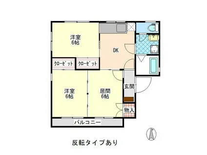 フォーダイアモンズタウンB(3DK/2階)の間取り写真