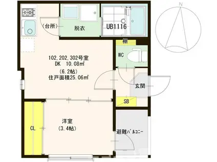 ハーモニーテラス東中島II(1DK/3階)の間取り写真