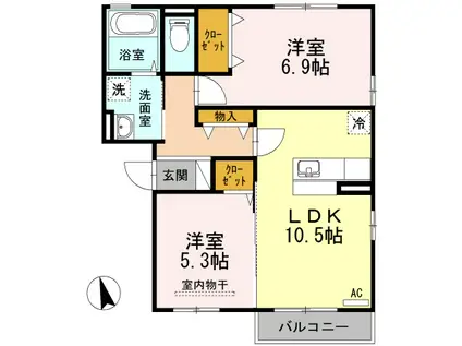 フロレスタ I(2LDK/3階)の間取り写真