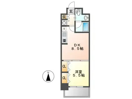 プラウランド堀田(1DK/8階)の間取り写真