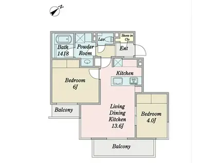 ザ・レジデンス駒込染井(2LDK/4階)の間取り写真