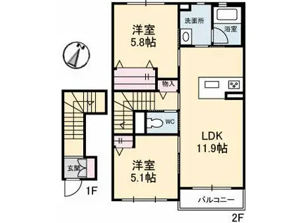 BE WILL II(2LDK/2階)の間取り写真