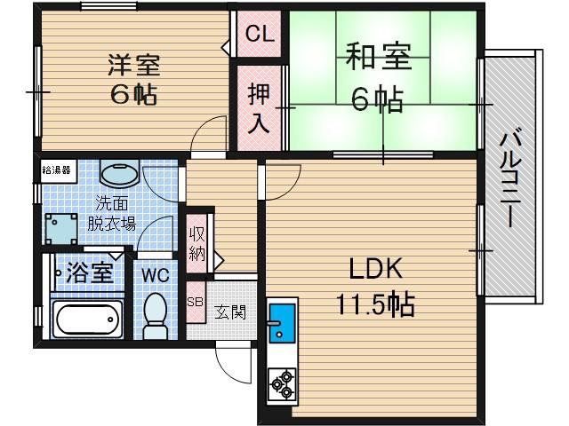 メゾンヴィータ(2LDK/1階)の間取り写真
