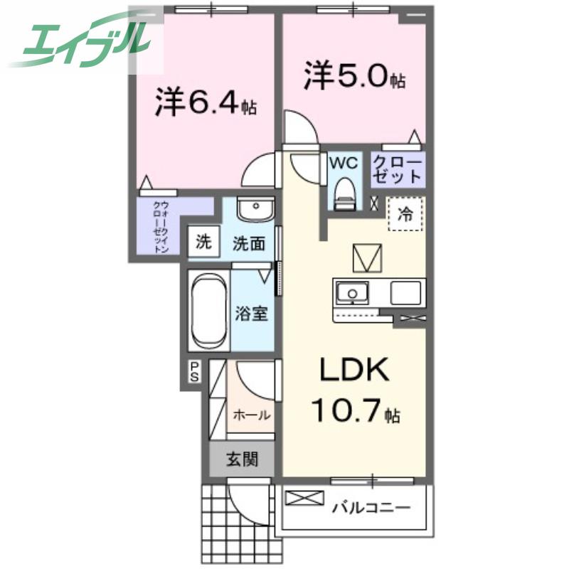 ヴィラ・マウントワン長尾B(2LDK/1階)の間取り写真