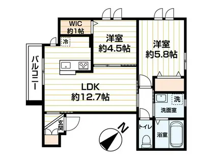 東急目黒線 西小山駅 徒歩5分 3階建 築4年(2LDK/2階)の間取り写真