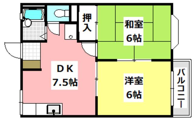 二階堂ハイツA(2DK/2階)の間取り写真