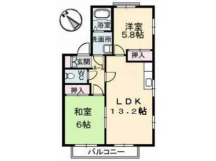 ディアス戸坂新町A棟(2LDK/1階)の間取り写真