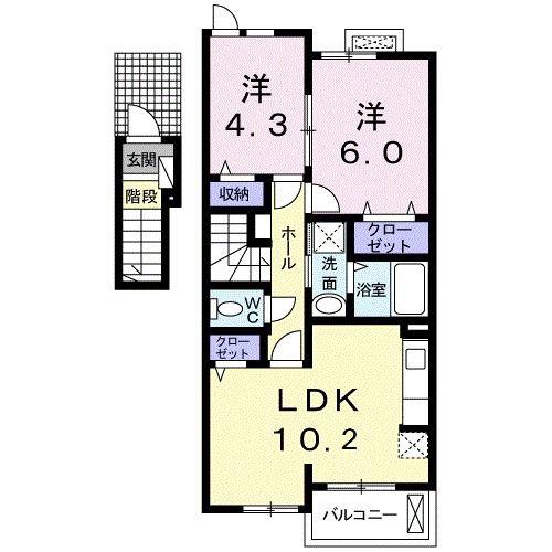 ヴァイデ リーサ(2LDK/2階)の間取り写真