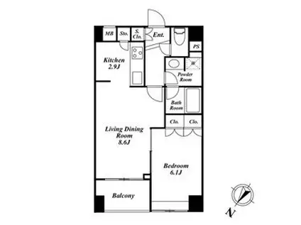 スペーシア三軒茶屋弐番館(1LDK/4階)の間取り写真