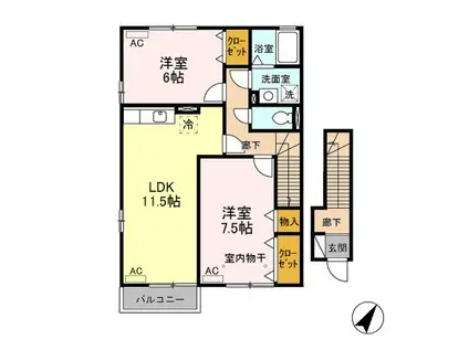 レコルトB棟(2LDK/2階)の間取り写真