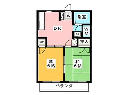 ニューシティ三輪(2DK/2階)の間取り写真