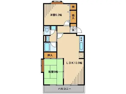 森田マンション2号棟(2LDK/1階)の間取り写真