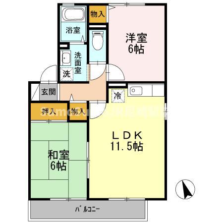 プロシード1(2LDK/2階)の間取り写真