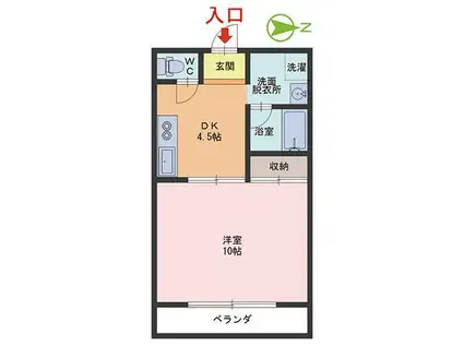 ラ・ヴィータ(1DK/4階)の間取り写真